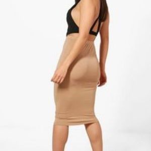 BooHoo Basic Tan Jersey Midi Skirt